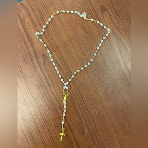 Catholic Faux Pearl Chaplet With Gold Tone Saint Benedict Crucifix